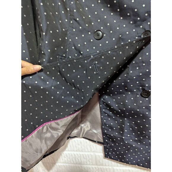 Banana Republic Women's Navy Blue & White Polka Dot Double Breasted Spring Coat - Picture 4 of 7
